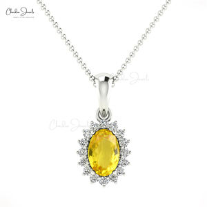 จี้เพชรและไพลินสีเหลืองธรรมชาติ 0.58 กะรัต พร้อมวงแหวนเพชร ทองคำแท้ 14k ตราประทับ สำหรับเจ้าสาว ผลิตเครื่องประดับทองคำตามสั่ง - Product Image 2