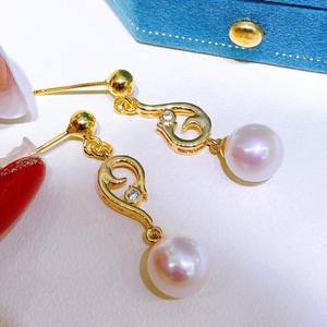 Recommended 8-9ak925 Pure Silver Freshwater <b>Pearl</b> <b>Dangle</b> <b>Earrings</b> Gold-Plated Color Preserving Material - Product Image 2