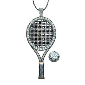 Tennis Racket Pendant With Diamond Accents Rhodium Plated Alloy Unisex Sporty <b>Charm</b> Fashion Jewelry - Product Image 2