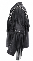 Veste en cuir noir pour homme, style western, avec franges et clous, en cuir véritable, pour le rodeo et le ranch, prix de gros personnalisé
