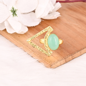Trendy Aqua Oval Gemstone Brass <b>Ring</b> for Women <b>Gold</b> Plated Collet <b>Set</b> Wedding Engagement Fashion Jewelry - Product Image 3