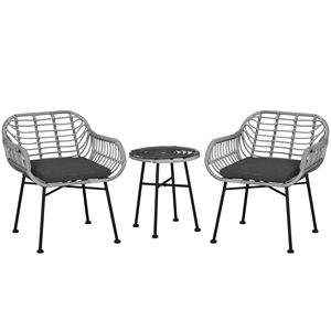 Set da patio in vimini di rattan PE resistente alle intemperie, 3 pezzi, con tavolo e sedie imbottiti grigi - Product Image 1