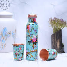 Botella de Agua Metálica Cónica con Diseño Floral, Tapa de Cobre, Portátil para Viajes - Product Image 2