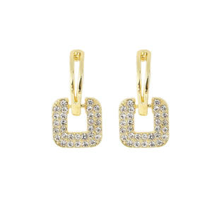 Pendientes de Aro Cuadrados Geométricos Dorados con Piedras Redondas de Diamante de Laboratorio, con Cierre de Clip, Joyería Fina, Regalo Ideal y para Bodas - Product Image 1