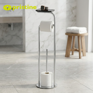 Porte-papier toilette moderne sur pied avec étagère et rangement pour rouleau de rechange, accessoire de salle de bain - Product Image 6