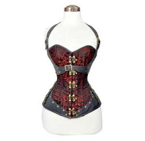 OEM ODM Corset en cuir damassé rouge pour femme, style gothique, respirant, à haute compression, avec crochets et œillets dorés, gaine sculptante à maintien ferme - Product Image 1
