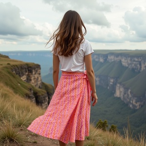 กระโปรงคลุมรอบสุดชิคสำหรับผู้หญิงใส่ได้ทุกวันจับคู่กับเสื้อยืดสีชมพูพีชลำลองสีสวยแนวศิลปะ - Product Image 4