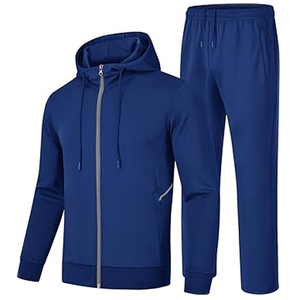 Men's Hooded Tracksuit Set Solid Blue Full <b>Zip</b> Sweatshirt With Side <b>Pockets</b> And Matching Pants Casual Autumn Wear - Product Image 1