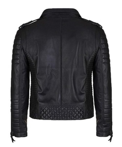 Men's Genuine Leather Canvas Moto Jacket Slim Fit Stand Zipper Closure Solid Color Winter Waterproof Breathable Reversible - Product Image 5