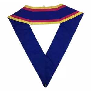 Tablier maçonnique personnalisé écologique à motif croisé, bleu, rouge, or, avec écusson en tissu brodé en forme de V à coudre, style classique - Product Image 4