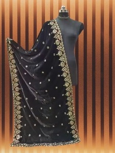 Luxury Black Velvet Bridal Dupatta with Heavy Gold Zari and Sequin Embroidery Weddings Shawl for Women Traditional Festive Wears - Product Image 3