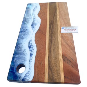 Planche à découper rectangulaire en bois, motif océan, résine époxy, non toxique, antibactérienne, antidérapante, fabriquée au Vietnam - Product Image 6