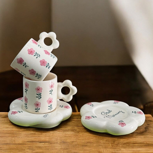 Wholesale Ins Style Ceramic Coffee <b>Cup</b> and Saucer Set Custom Logo Cute Hand-Painted Tulip Porcelain <b>Tea</b> Mug with Irregular Wavy - Product Image 4