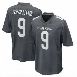 เสื้อกีฬาอเมริกันฟุตบอลแบบสั่งทำพิเศษ แขนสั้น พิมพ์ลายแบบ Sublimation ไซส์ใหญ่ ทนทาน ระบายอากาศได้ดี สำหรับทุกเพศ น้ำหนัก 220 กรัม สีเทาเข้มล้วน พร้อมปักชื่อ - Product Image 1