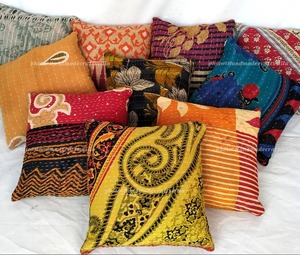 Handmade Patchwork Cotton Cushion Cover Kantha Stitch Multicolor Decorative Pillow Case Home Decor - Product Image 5