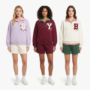 <b>Women's</b> Christmas <b>Quarter</b> <b>Zip</b> <b>Sweatshirt</b> and Shorts Set Holiday Embroidered 2 Piece Lounge Outfit - Product Image 4
