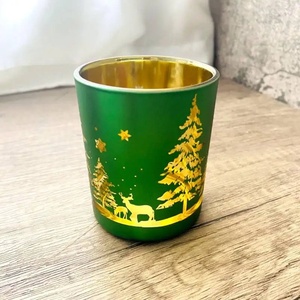 Metal & Glass Christmas Votive Holders <b>Set</b> Of 3 Festive Reindeer Tree Design In Red Green & White <b>Colour</b> For Decor And Gifting - Product Image 4
