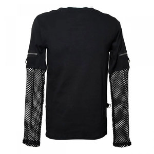 <b>Men's</b> Gothic Punk Rock Black T-Shirt with Mesh Fishnet Long Sleeves and D-Ring Hardware Details Top Selling 2026 - Product Image 2