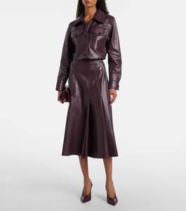 Chaqueta Corta de Piel de Oveja Color Borgoña para Mujer, Estilo Trucker, con Botones, Cuello Mao, Forro de Algodón, para Invierno - Product Image 2