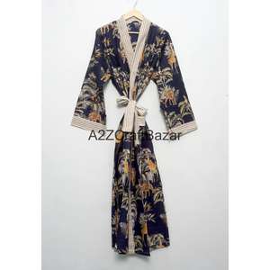 Robe Kimono en Coton Pur 100% au Design Élégant, Tendance, Douce, Décontractée, à Motif Floral Coloré, avec Ceinture Ajustable, pour l'Été et l'Hiver - Product Image 3