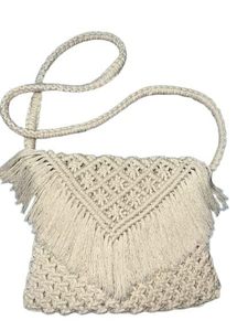 Bolso Bandolera de Macramé Hecho a Mano para Mujer, Bolso de Algodón Blanco Elegante para Uso Diario, Viajes Casuales - Product Image 2