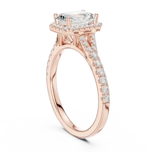 Anillo de compromiso unisex de lujo con halo de diamantes cultivados en laboratorio de corte radiante de 1 quilate, banda pavé de oro macizo de 14k/18k y tallo dividido para hombre y mujer - Product Image 6