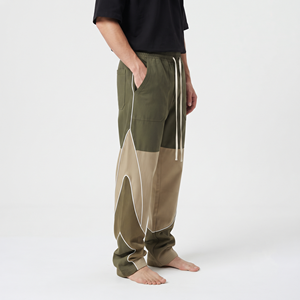 Baggy Men's Heavyweight Cotton Sweatpants Two Tone Color Block Straight Leg Wide Fit Winter Casual <b>Trousers</b> - Product Image 3