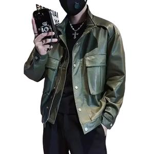 Chaqueta de béisbol de cuero con logotipo bordado personalizado de alta calidad, chaqueta de moto fresca para exteriores, chaquetas a prueba de viento para hombres - Product Image 4