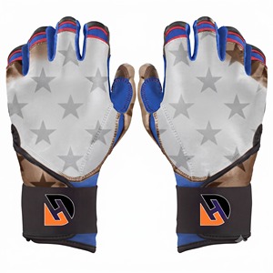 Gants de frappeur de baseball en cuir avec motif étoile bleu, blanc, marron, orange, noir, fermeture auto-agrippante, unisexe, pour entraînement adulte - Product Image 1