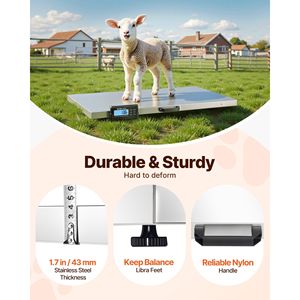 Bilancia Digitale per Bestiame 1100Lbs X 0.2Lbs, Grande Bilancia Veterinaria per Animali Domestici, Piattaforma in Acciaio Inossidabile, Bilancia Elettronica per Spedizioni Postali Pesanti - Product Image 5