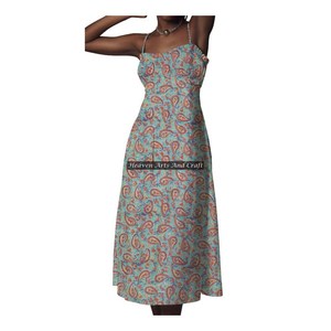Nouvelle robe à bretelles spaghetti en coton imprimé au bloc, motif floral indien, Kurti, magnifique tunique en coton imprimé à la main - Product Image 3