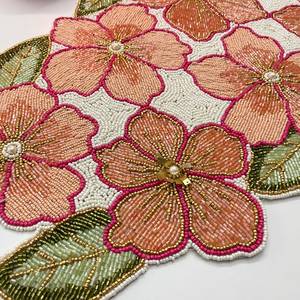 Handmade Embroidered Fabric Table <b>Runner</b> Rectangle <b>Green</b> Leaf Design Luxury Eco-Friendly Lightweight Durable Decorative Mat - Product Image 1