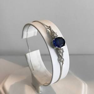 Oval Cut Sapphire Sterling <b>Silver</b> Vintage Bolo Style <b>Adjustable</b> <b>Bracelet</b> September Birthstone Jewelry Gift for Women Elegant - Product Image 5