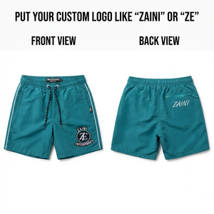 Shorts coupe-vent pour hommes 120 GSM en micro-polyester Taslan Teal avec bordure latérale blanche, broderie personnalisée, impression sérigraphique, étiquette tissée - Product Image 1