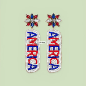 Pendientes Patrióticos Hechos a Mano al por Mayor, Diseño de Bandera Americana con Cuentas, Joyería de Moda para Mujer - Product Image 1