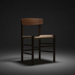 Silla de Comedor Escandinava de Madera Maciza con Reposabrazos, Asiento de Papercord y Respaldo de Tela, Silla Nórdica para Restaurante, Cafetería, Fábrica - Product Image 4