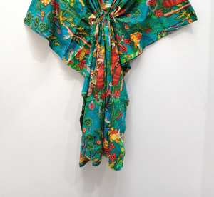 Vestido Kaftán Floral de Algodón 100% Premium para Mujer, Elegante, Vintage, Corte en A, Largo hasta la Rodilla, Suave, Transpirable, Corte Holgado, para Uso Diario en Verano - Product Image 1