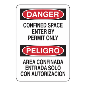 Panneau bilingue en PVC « Danger : Espace Confiné - Utilisation par Permis Seulement » pour la sécurité industrielle - Product Image 1