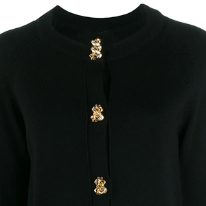 Cárdigan de Lana Virgen Negra para Mujer, Cuello en V, Botones con Símbolo del Dólar Dorado, Estilo Casual de Invierno, Tejido de Punto de Lujo - Product Image 6