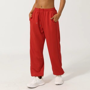 Women's High Waisted Wide Leg Sweatpants with Drawstring, Casual <b>Loose</b> Fit Jogger <b>Pants</b> for <b>Yoga</b> and Lounge Solid Color Trousers - Product Image 2