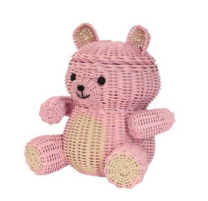 <b>Pink</b> Woven Rattan <b>Bear</b> Shaped Storage Basket for Children's Toy Organization Cute Animal Design Eco-Friendly Decor - Product Image 5