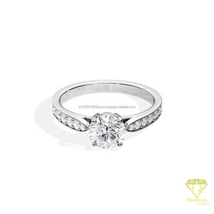 Round Cut Moissanite Diamond <b>Solitaire</b> Engagement <b>Ring</b> in White Gold Pave Band Classic Promise Wedding Anniversary <b>Ring</b> - Product Image 5