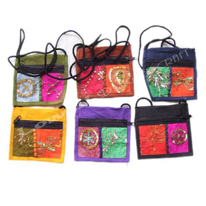 Elegant Zari Embroidered <b>Coin</b> <b>Bag</b> Made with Premium Silk Fabric Featuring Traditional Hand Embroidery Stylish Mobile Phone Carry - Product Image 1