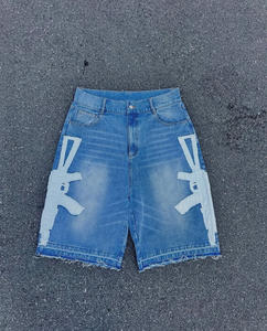 Pantalones Cortos de Mezclilla Holgados Personalizados para Hombre, 100% Algodón, con Logotipo Personalizado, Apliques Bordados - Product Image 1