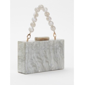 Sac à main personnalisé en résine ILAHI fait main avec chaîne, motif à carreaux imprimé en sérigraphie, noir - Product Image 4