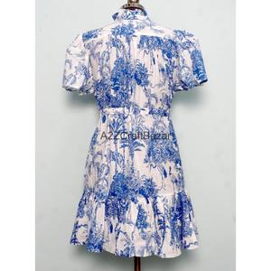 100% Cotton Handmade Women's Mini <b>Dress</b> V-Neck Short Sleeve A-Line Digital Floral Print Washable Breathable Office - Product Image 6