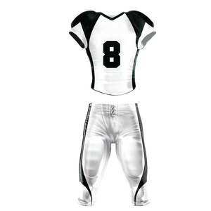 Ensemble de maillot de football américain blanc et noir, numéro personnalisé, pantalon ajusté, manches courtes, col en V, maille respirante, uniforme pour adultes - Product Image 1