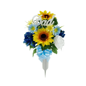 Pilastro papà segno 20in all'aperto fiori artificiali in vaso giallo girasole & blu ortensia - Product Image 1