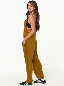 Combinaison décontractée pour femme, sans manches, couleur unie, en coton tissé, taille haute, coupe ample, longueur intégrale, respirante, effet délavé, style urbain, hiver - Product Image 3