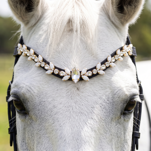 Luxury Crystal Horse Browband Premium Leather English Bridle White Opal Rhinestones Comfortable Durable Box Packaging <b>Equestrian</b> - Product Image 1